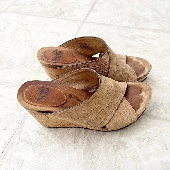 Sofft Leather Ciera Croc Embossed Wood Wedge Open Toe Sandals Shoes Size 6 - Picture 3 of 8